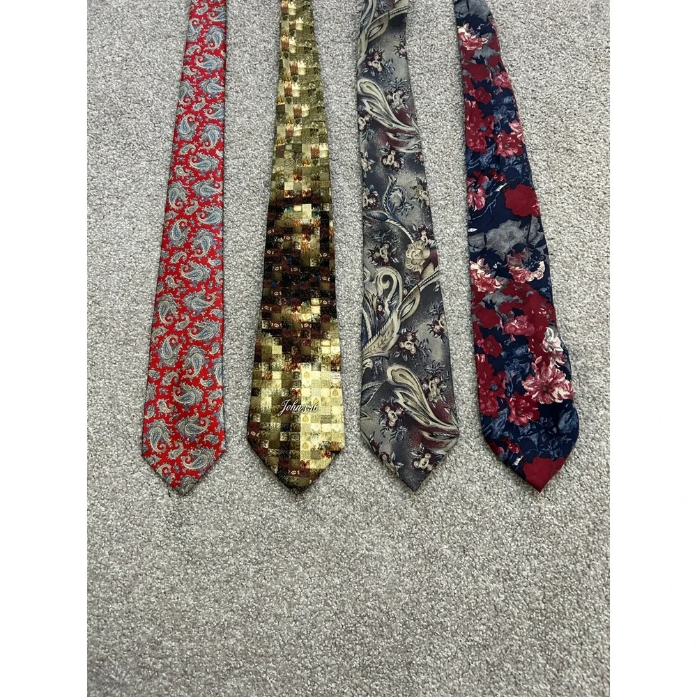 Academia Office Aesthetic Necktie 4 Lot Mens Multicolor Excellent Paisley Floral